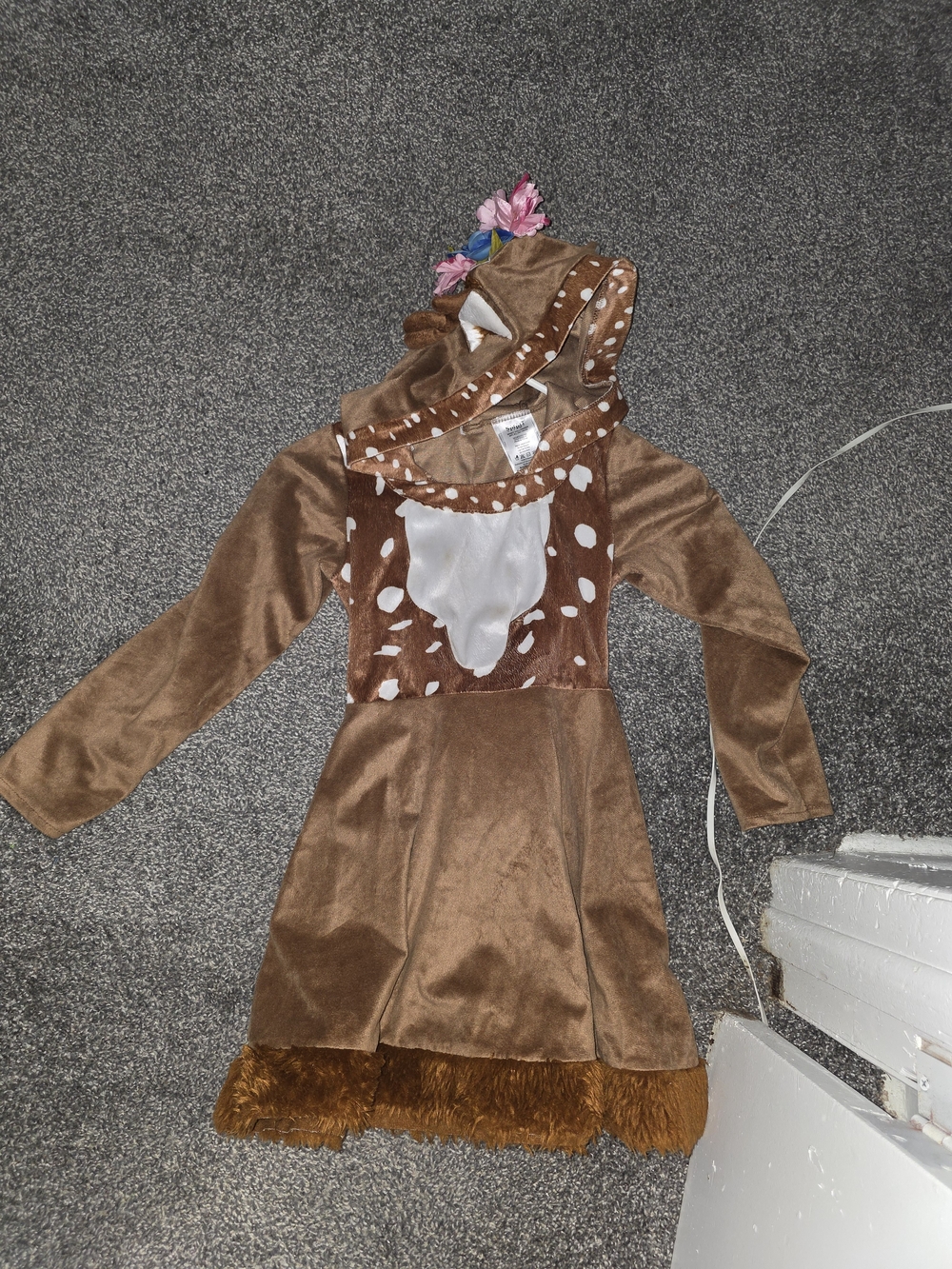 Spirit Brown and White Fawn Hooded Costume Dress with Floral Accent